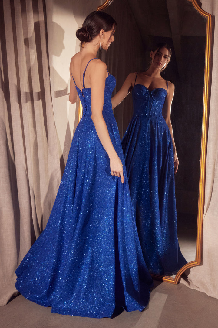 Glitter Sleeveless A-line Slit Gown by Ladivine T706