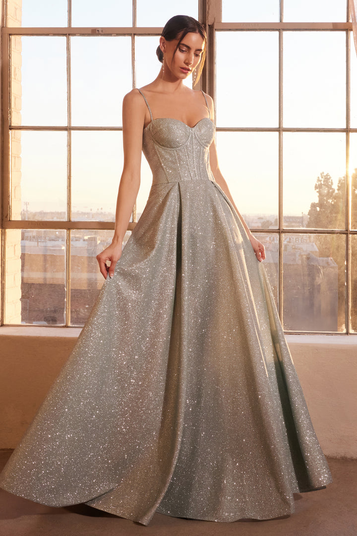 Glitter Sleeveless A-line Slit Gown by Ladivine T706