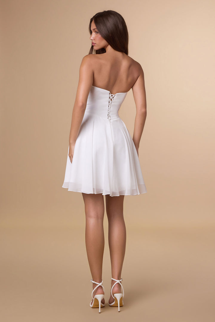 White Short Strapless Dress by Amoris T709W