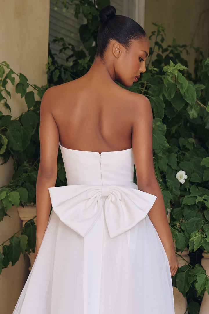 White Strapless Tea Length Dress by Amoris T712W