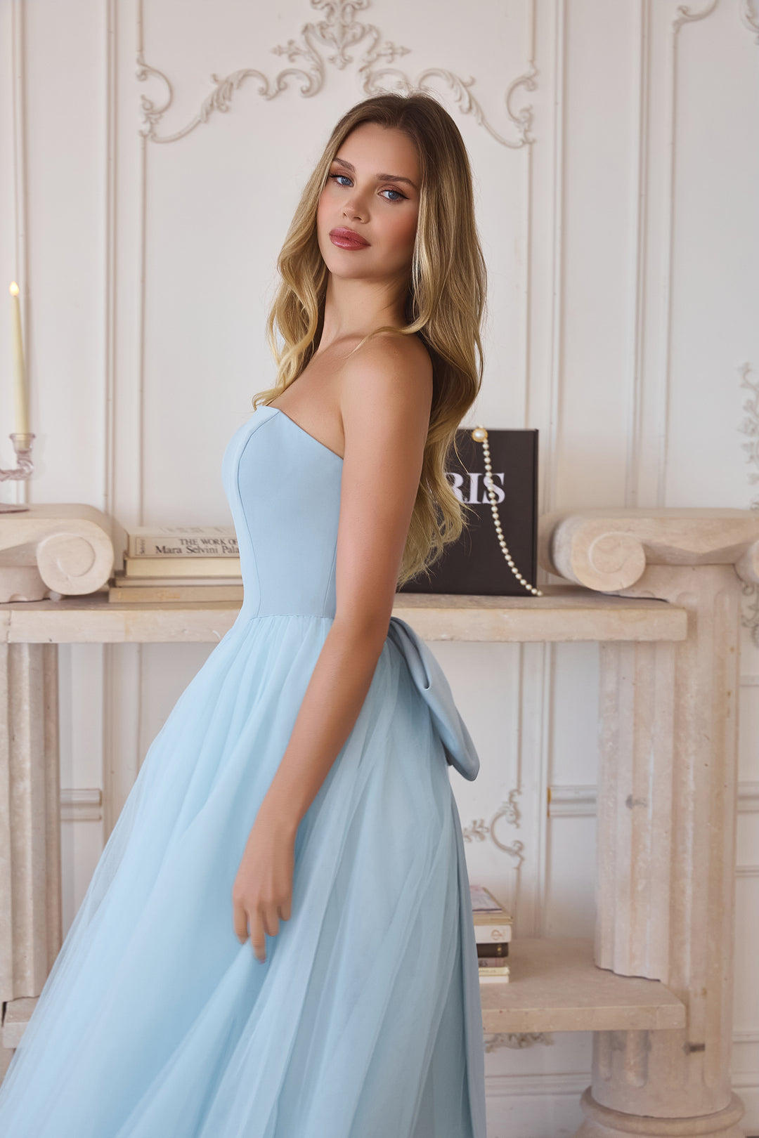 Tulle Strapless A-line Gown by Amoris T712 L / Black Tulle Strapless A-line Gown by Amoris T712 L / Black