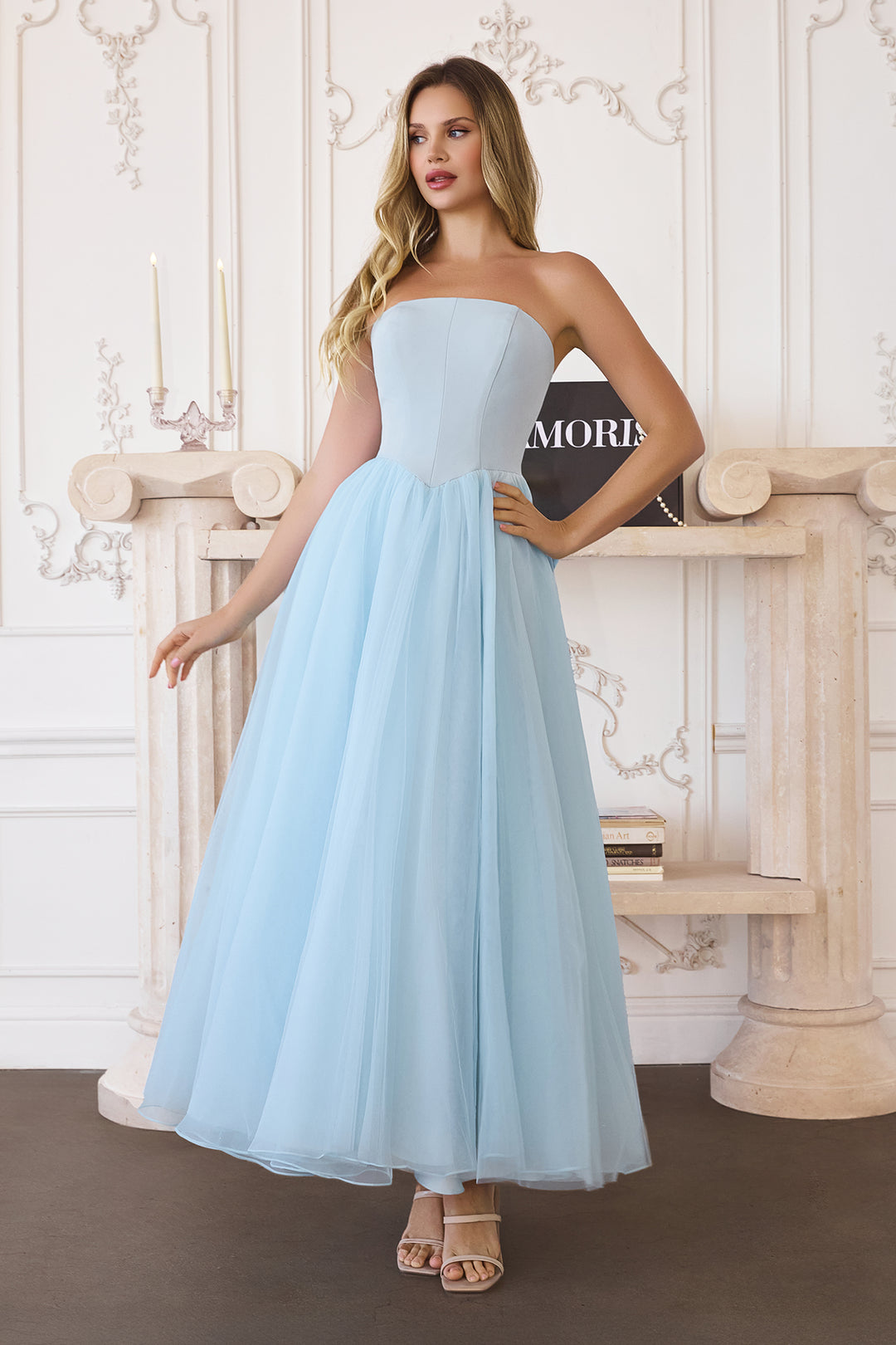 Tulle Strapless A-line Gown by Amoris T712