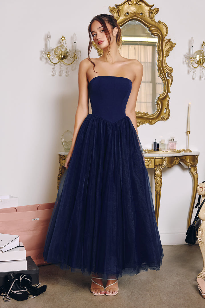 Tulle Strapless A-line Gown by Amoris T712