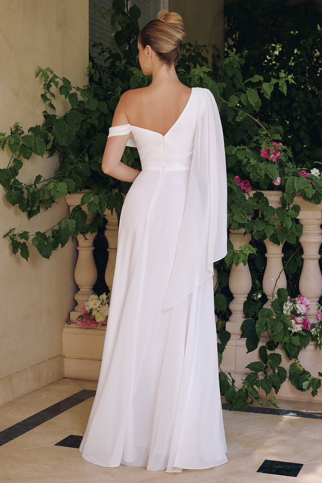 White One Shoulder A-line Gown by Amoris T716W