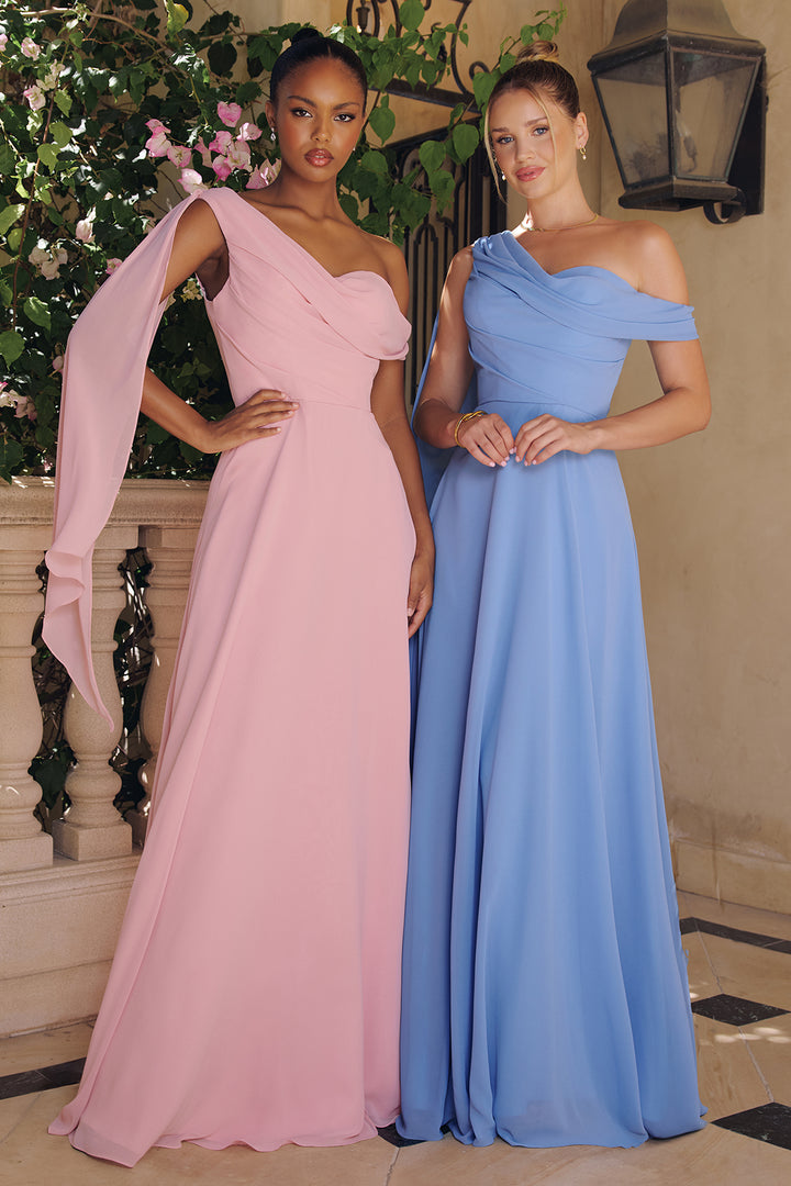 Chiffon One Shoulder A-line Gown by Amoris T716