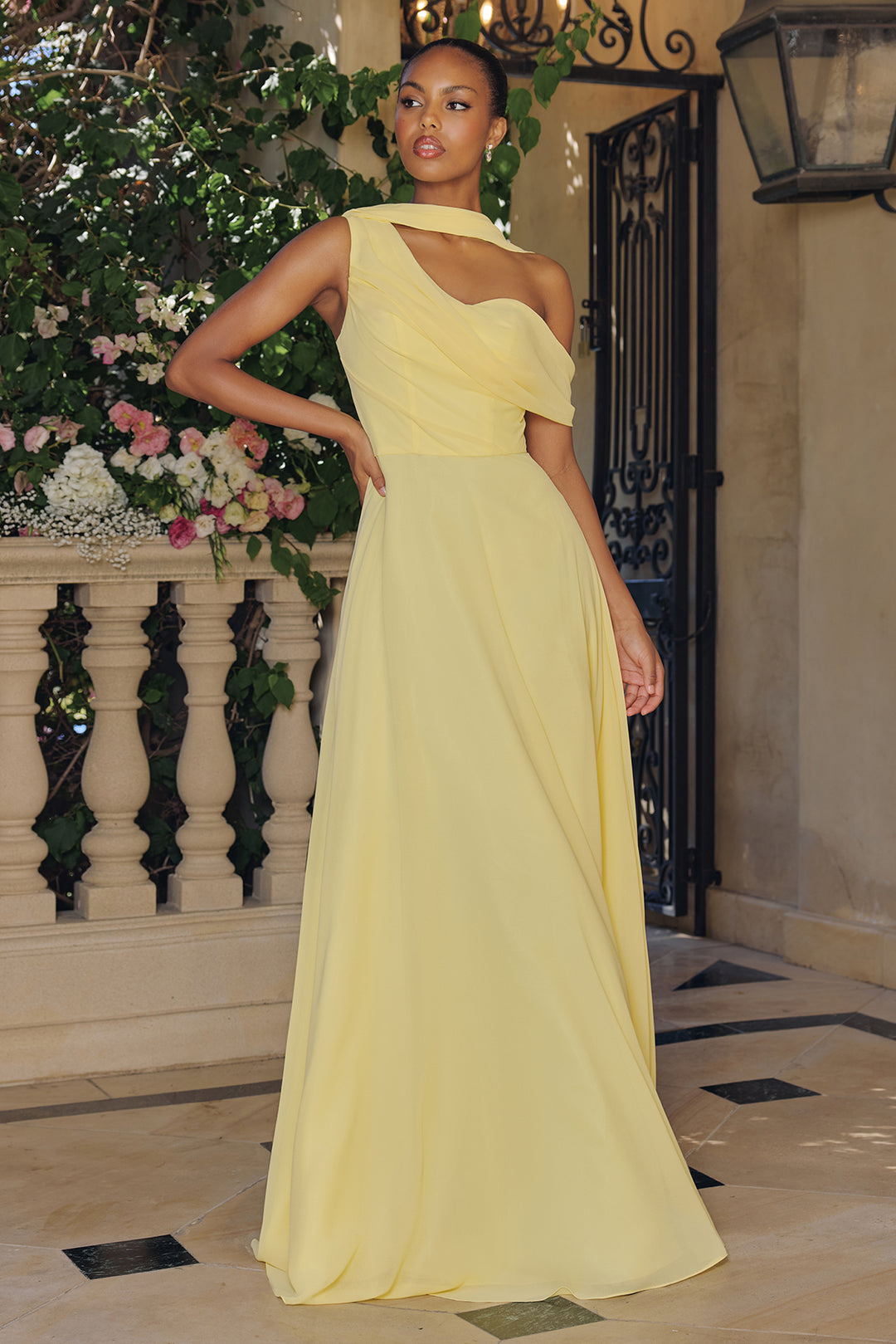Chiffon One Shoulder A-line Gown by Amoris T716