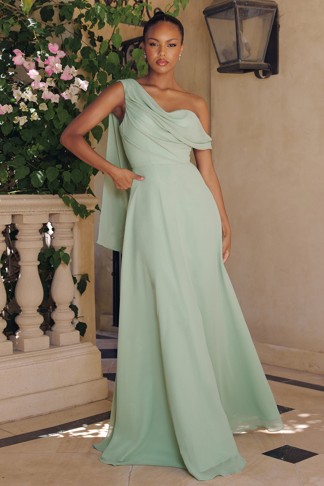 Chiffon One Shoulder A-line Gown by Amoris T716