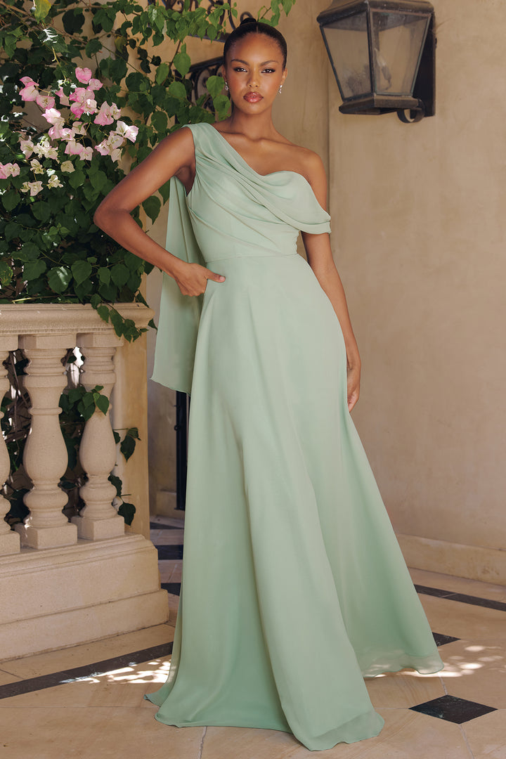 Chiffon One Shoulder A-line Gown by Amoris T716