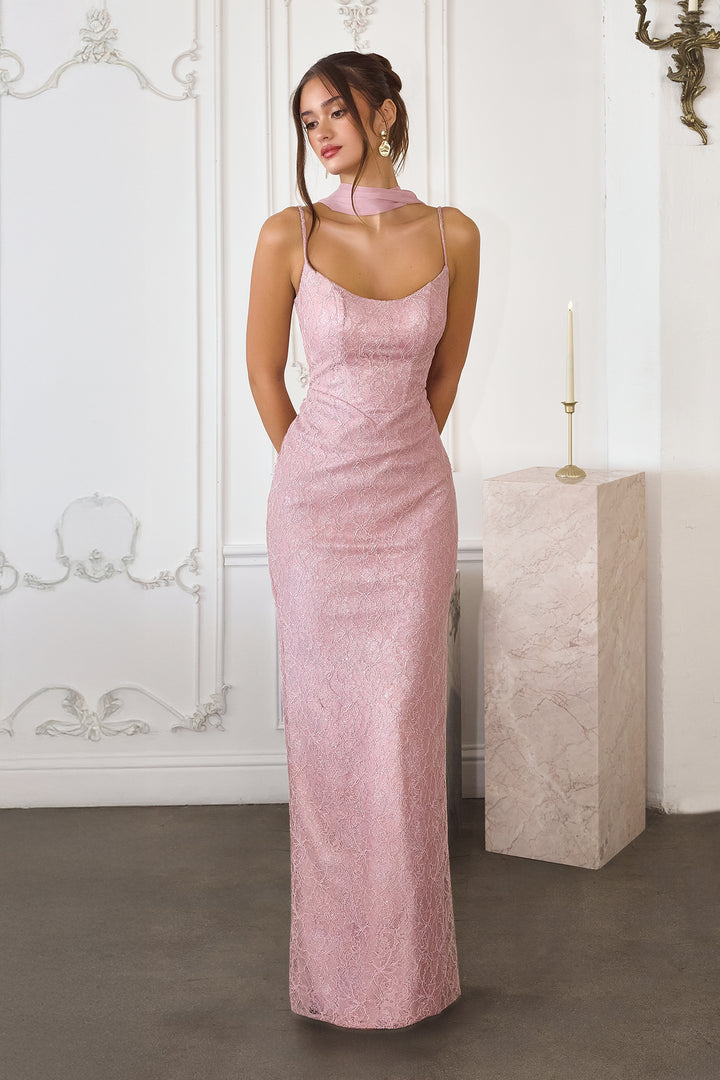 Lace Fitted Sleeveless Gown by Amoris T725