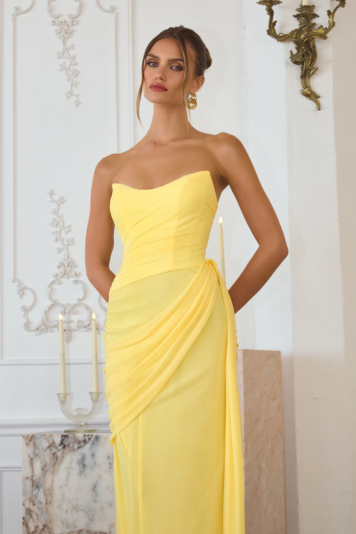 Chiffon Fitted Long Strapless Dress by Amoris T726