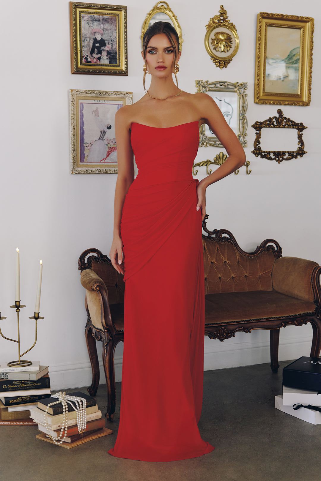red strapless chiffon dress Strapless Red Long Chiffon Evening Dress Size 16W / Other