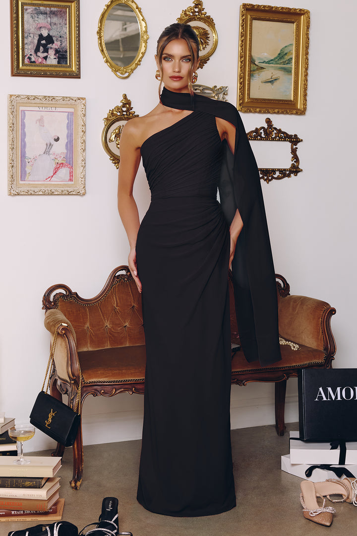 Chiffon Fitted One Shoulder Gown by Amoris T730