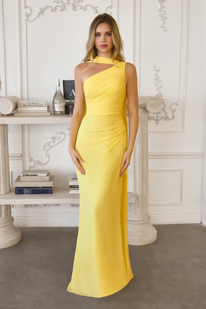 Chiffon Fitted One Shoulder Gown by Amoris T730