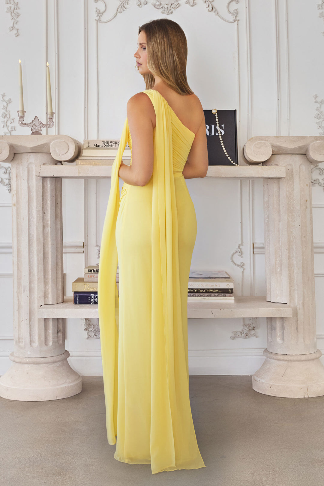 Chiffon Fitted One Shoulder Gown by Amoris T730 XS / Navy Chiffon Fitted One Shoulder Gown by Amoris T730 XS / Navy