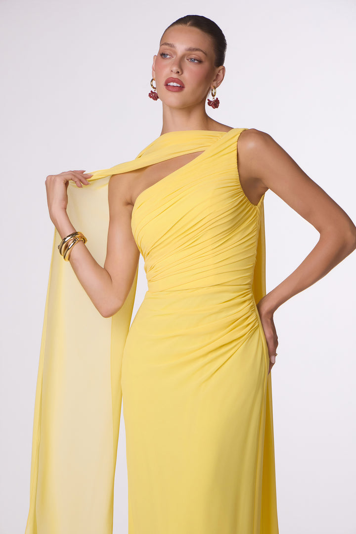 Chiffon Fitted One Shoulder Gown by Amoris T730