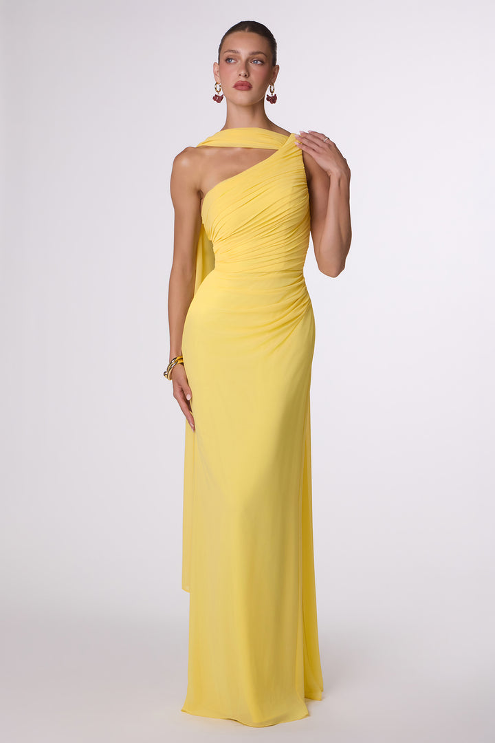 Chiffon Fitted One Shoulder Gown by Amoris T730