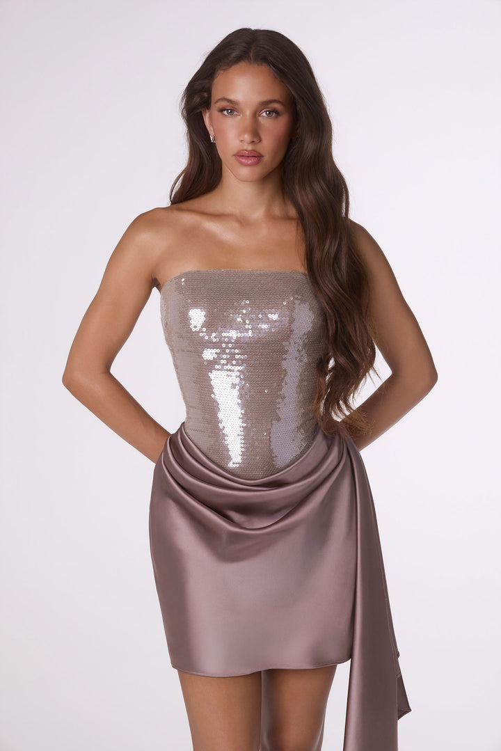 Sequin Fitted Short Strapless Dress by Amoris T734