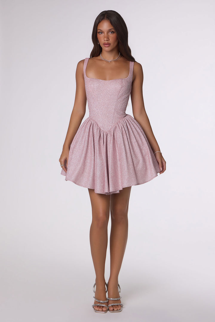 Glitter Short Sleeveless Dress by Amoris T738