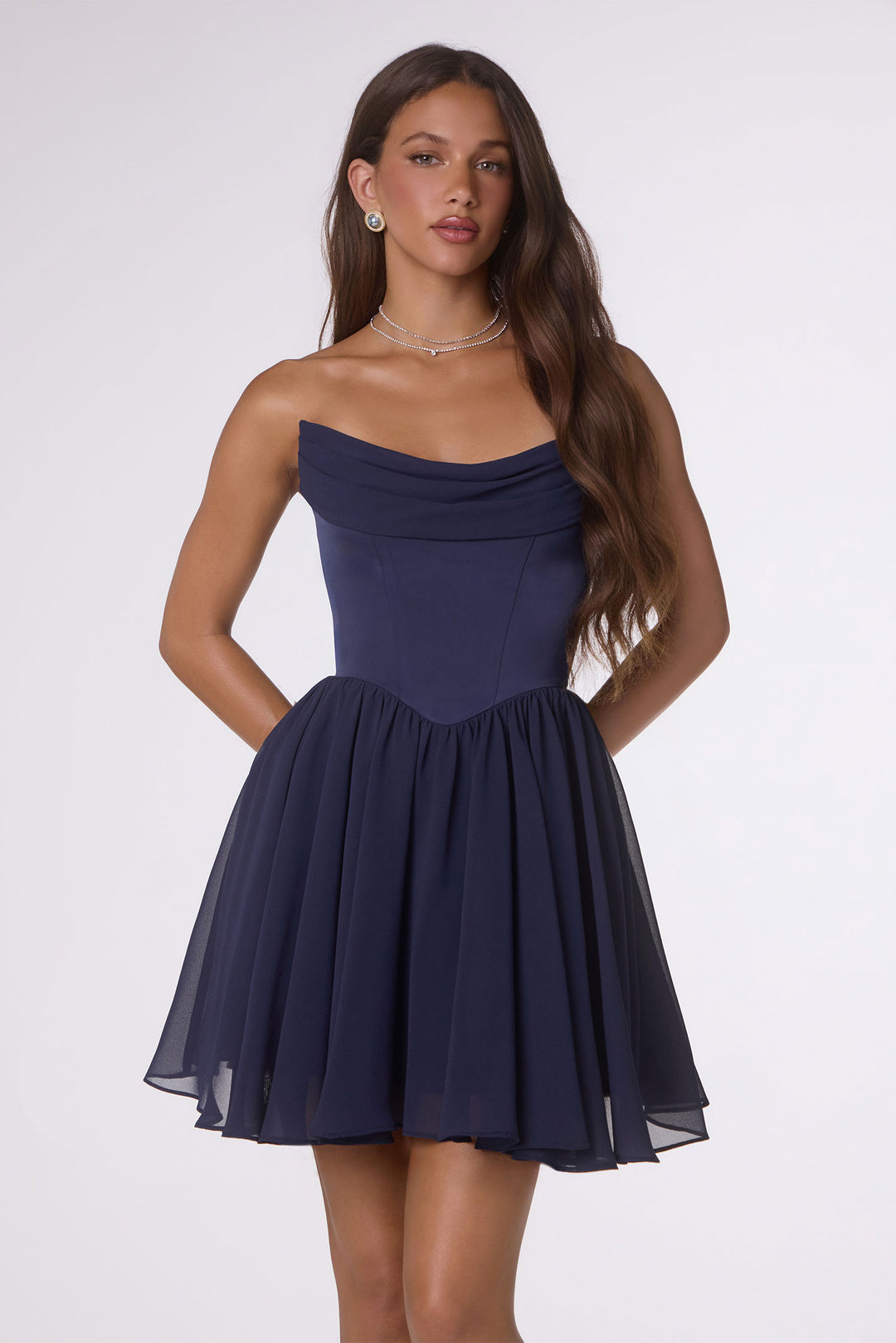 Short Strapless A-line Dress by Amoris T740