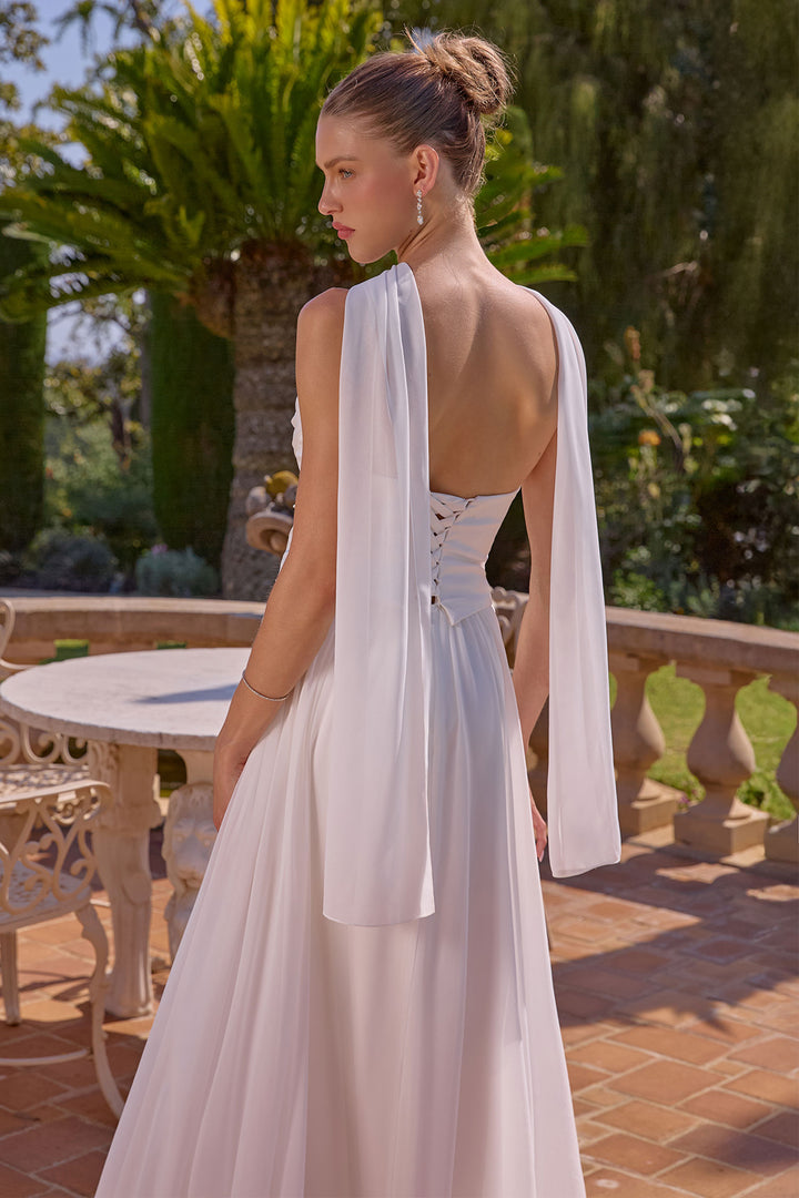 White Chiffon Strapless A-line Gown by Amoris T741W