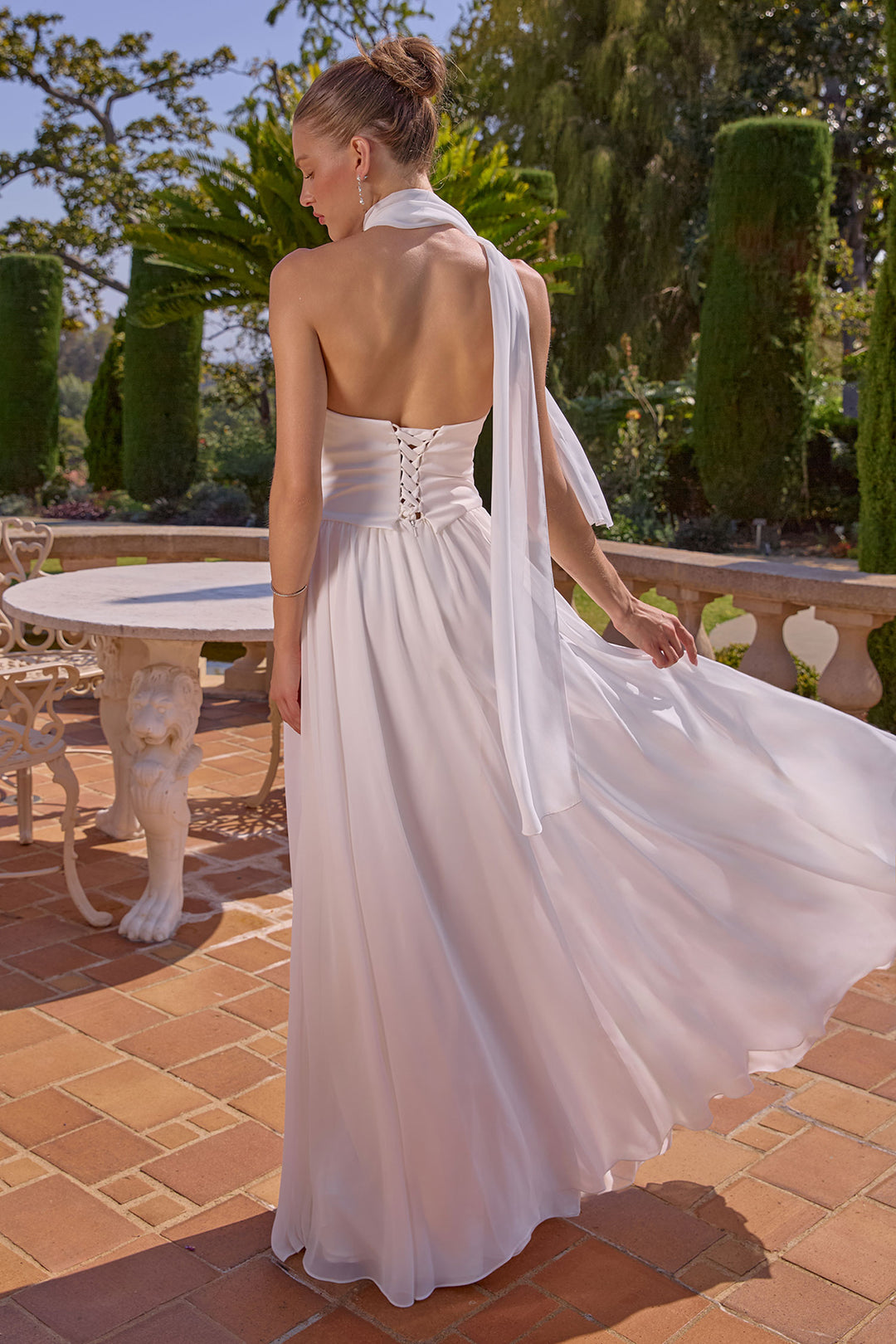 White Chiffon Strapless A-line Gown by Amoris T741W