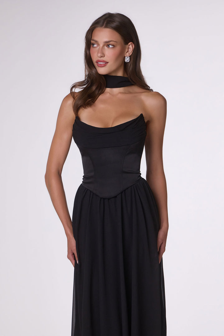 Chiffon Strapless A-line Gown by Amoris T741