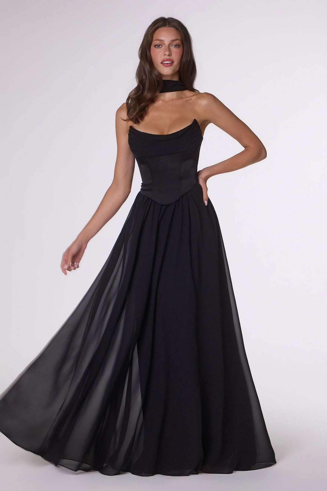 Chiffon Strapless A-line Gown by Amoris T741