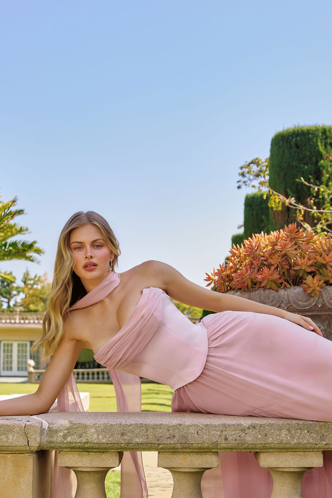 Chiffon Strapless A-line Gown by Amoris T741