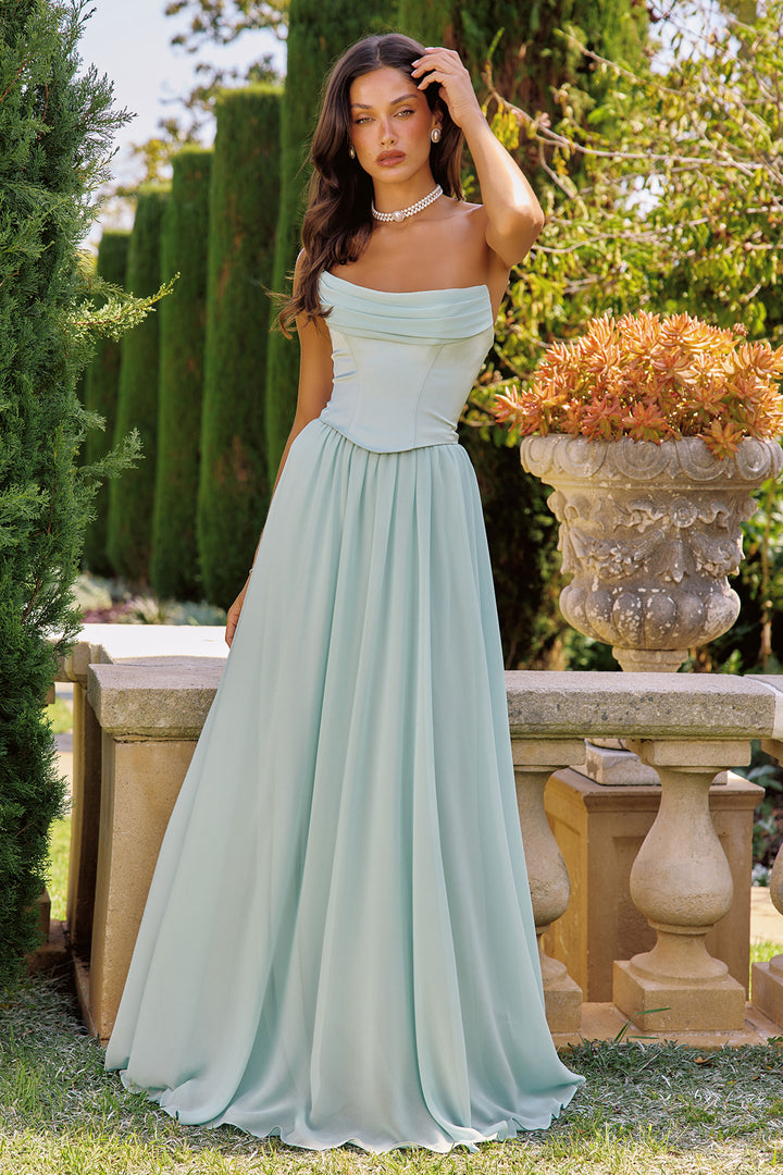 Chiffon Strapless A-line Gown by Amoris T741