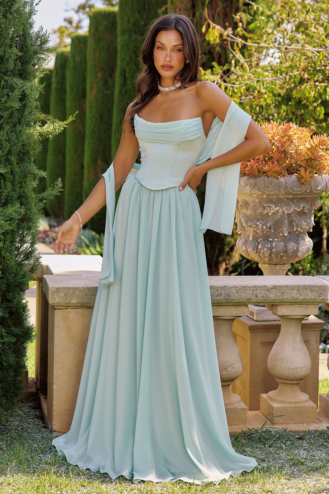 Chiffon Strapless A-line Gown by Amoris T741