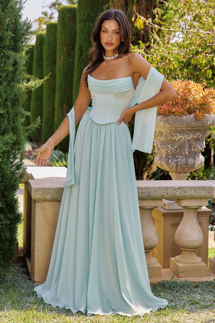 Chiffon Strapless A-line Gown by Amoris T741