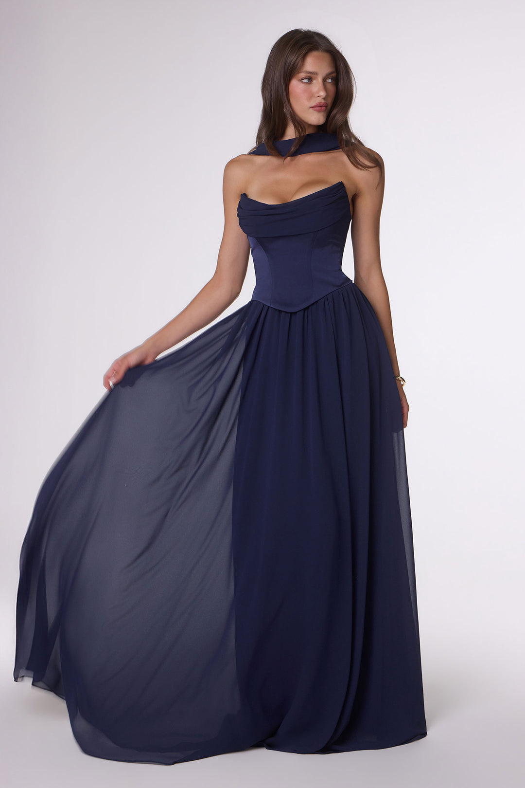 Chiffon Strapless A-line Gown by Amoris T741