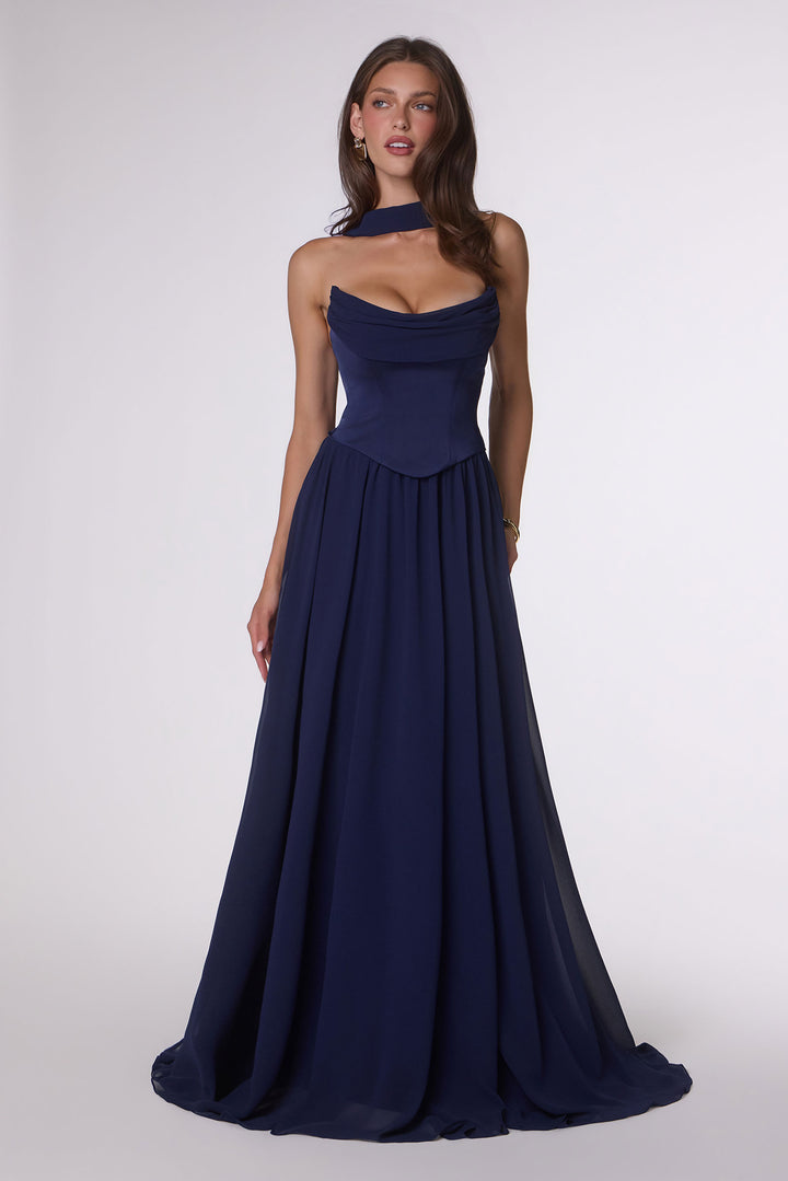 Chiffon Strapless A-line Gown by Amoris T741