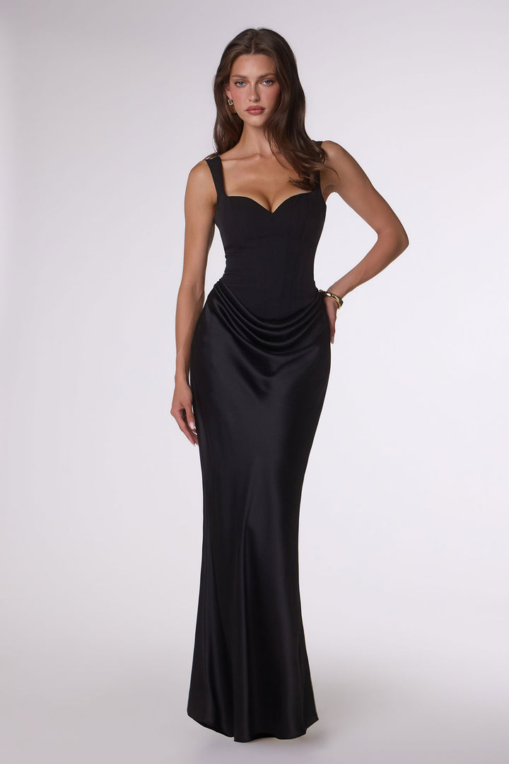 Satin Fitted Sleeveless Gown by Amoris T742