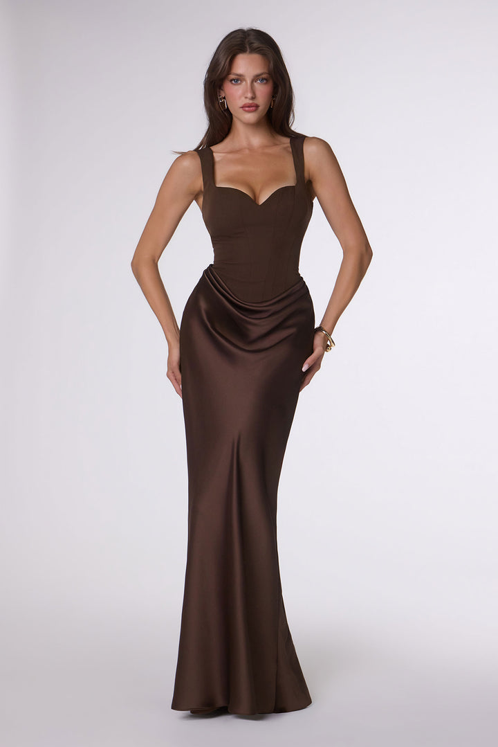 Satin Fitted Sleeveless Gown by Amoris T742