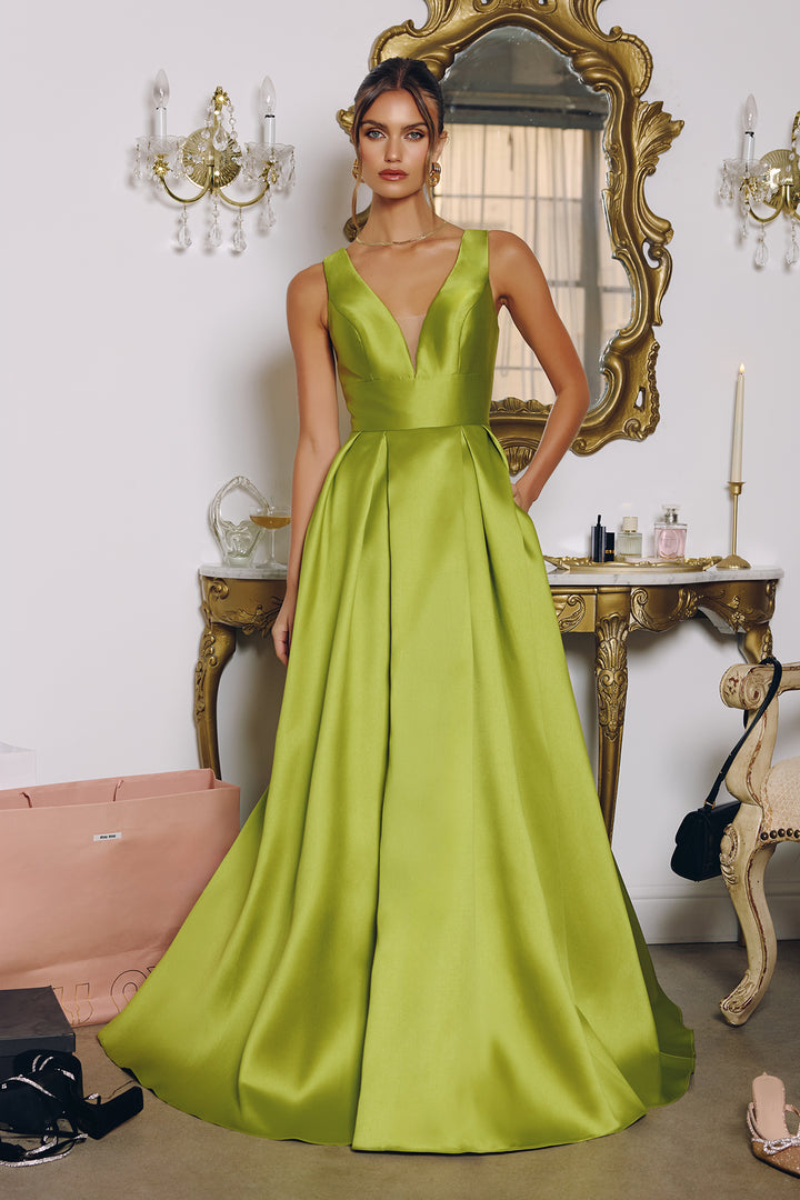 Satin Sleeveless A-line Gown by Amoris T814