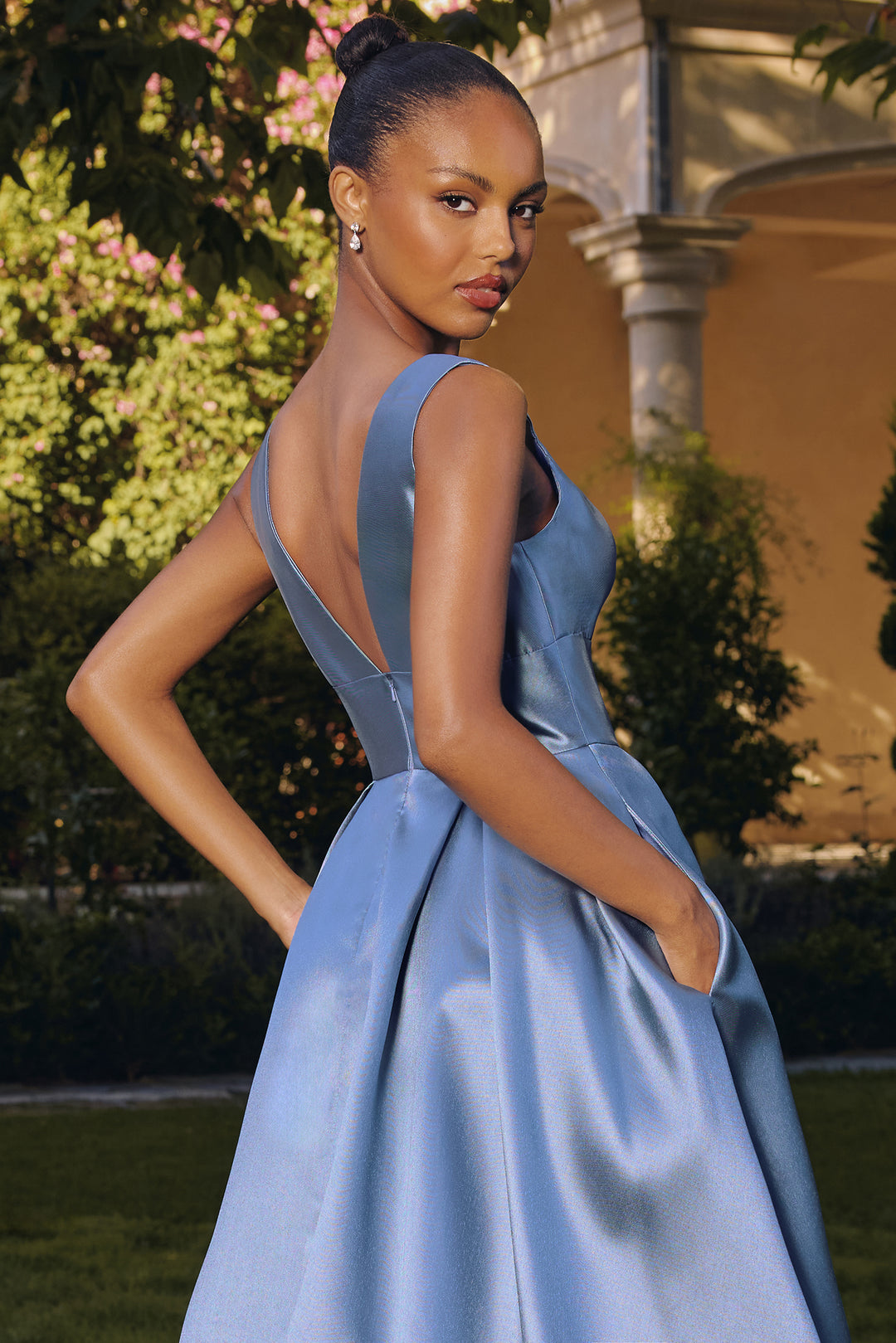 Satin Sleeveless A-line Gown by Amoris T814