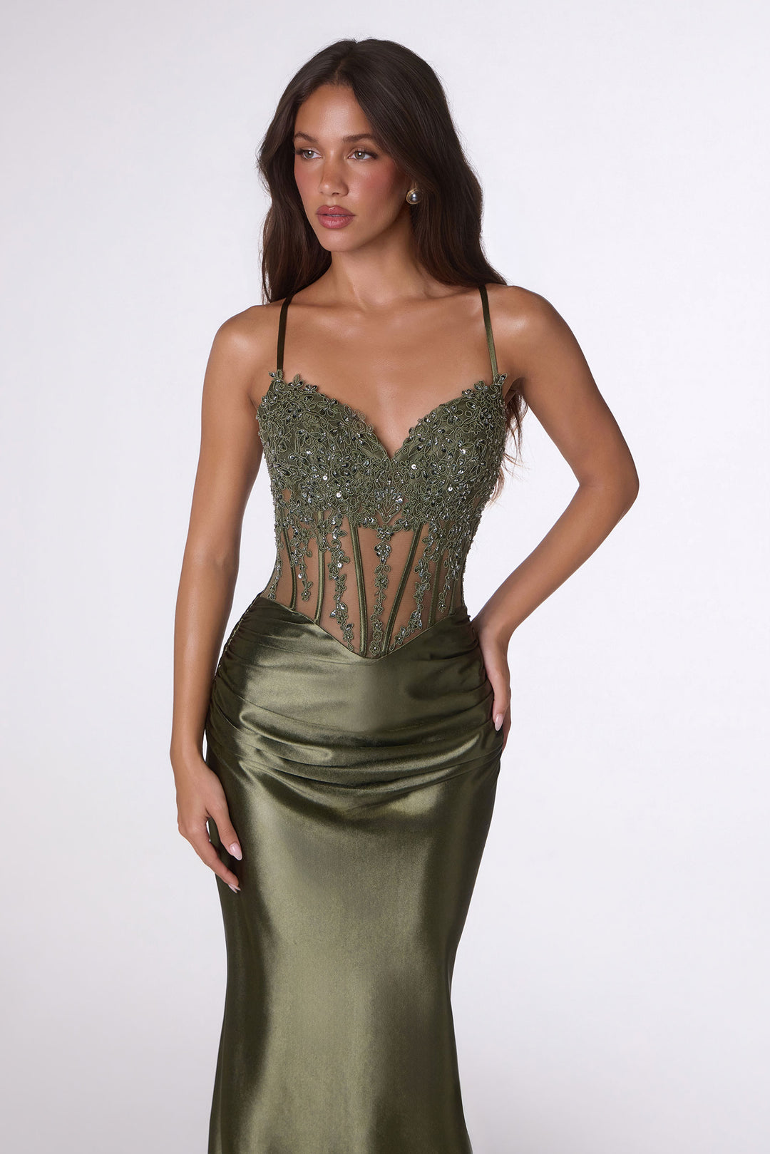 Applique Satin Fitted Sleeveless Gown by Amoris T819