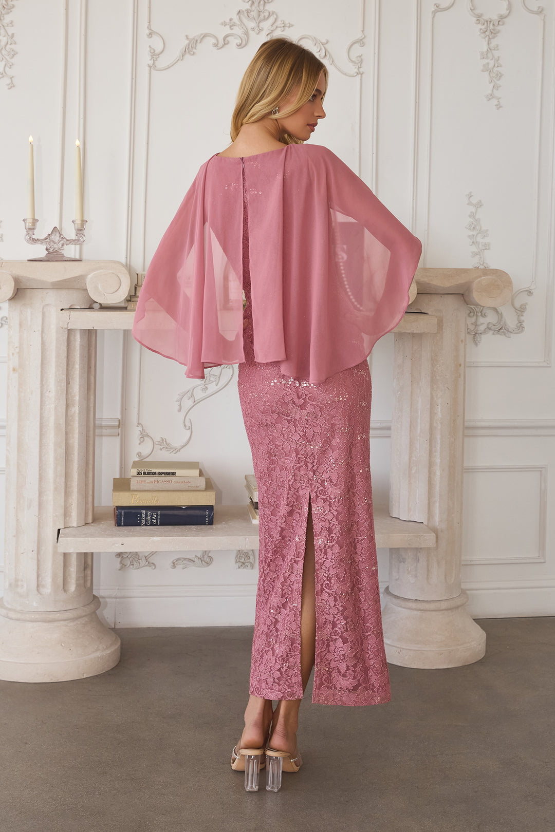 Lace Capelet Tea Length Dress by Amoris T906