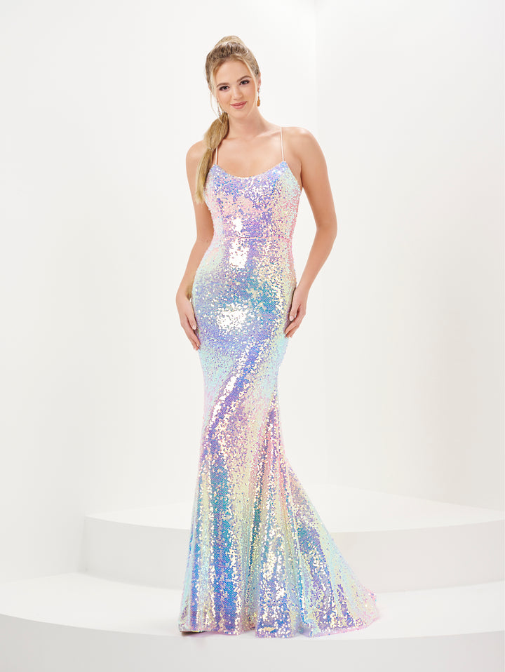 Ombre Sequin Lace-Up Trumpet Dress by Tiffany Designs 16051
