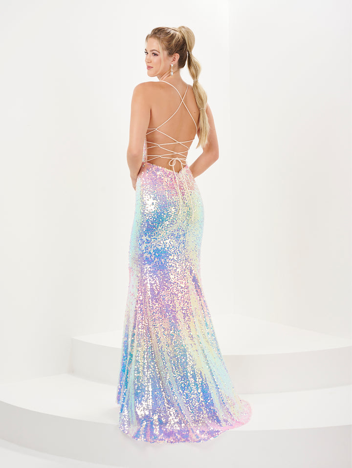 Ombre Sequin Lace-Up Trumpet Dress by Tiffany Designs 16051