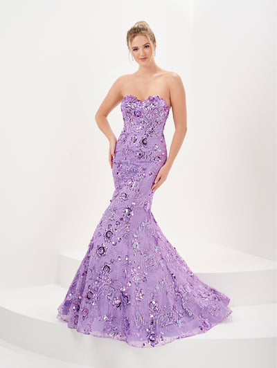 Sequin Applique Strapless Mermaid Dress by Tiffany Designs 16052