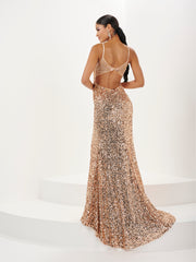 3D Floral Fitted Sequin V-Neck Gown by Tiffany Designs 16059