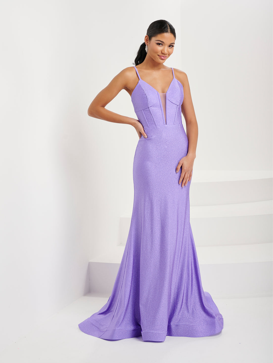Fitted Sparkle Jersey Sleeveless Gown by Tiffany Designs 16062