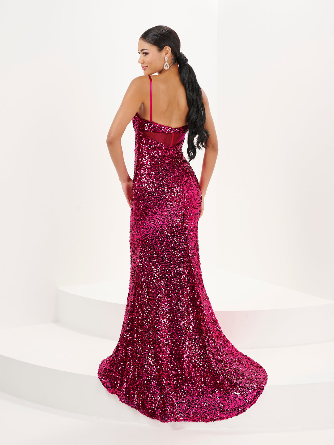 Sequin V-Neck Corset Trumpet Gown by Tiffany Designs 16081