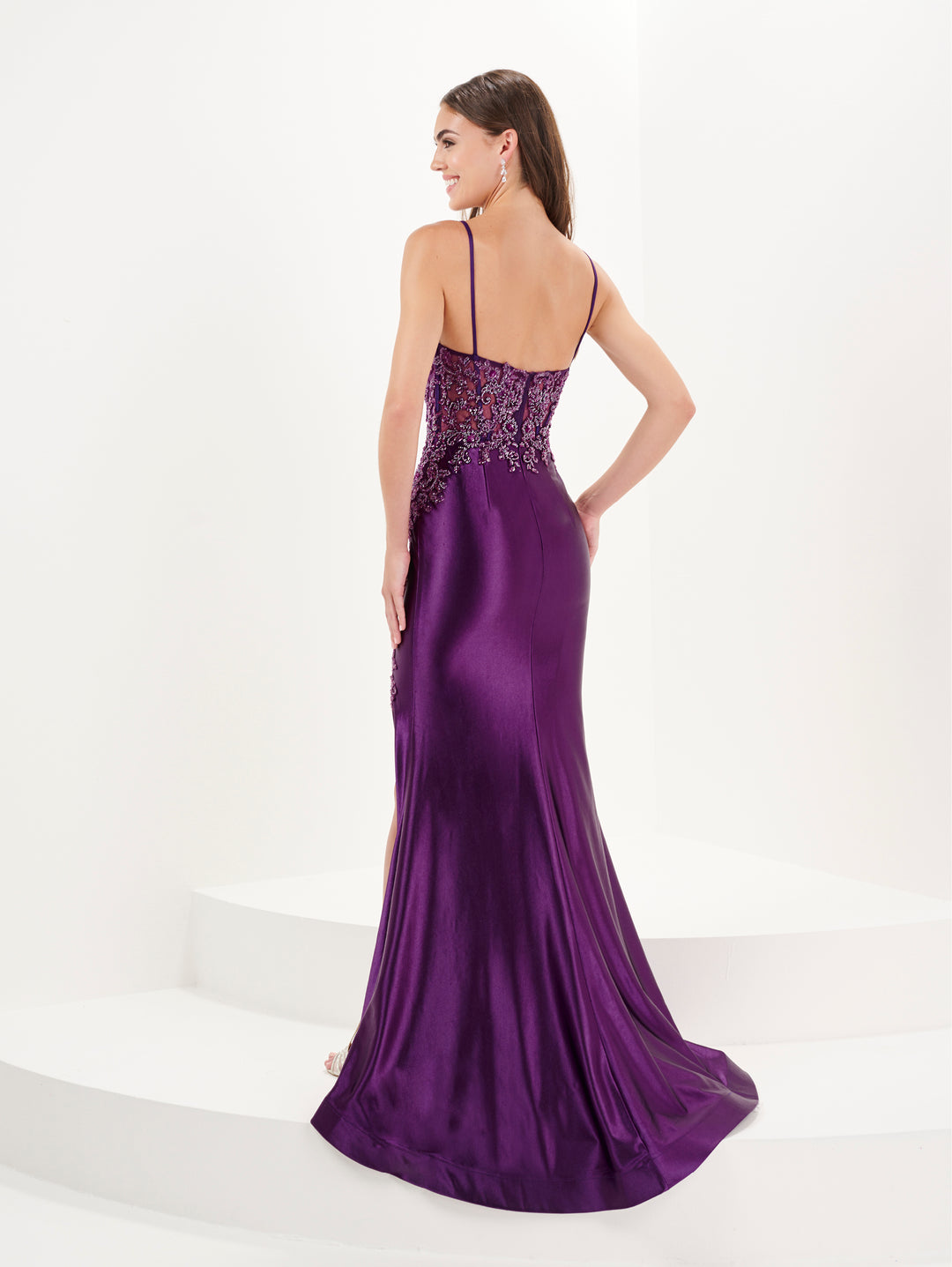 Fitted Beaded Spandex Slit Gown by Tiffany Designs 16086