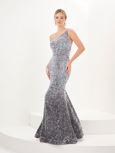Ombre Sequin One Shoulder Gown by Tiffany Designs 16089