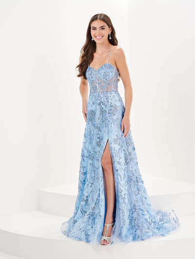 Sequin Print Sweetheart Corset Gown by Tiffany Designs 16097
