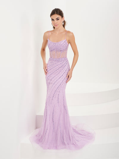 Fitted Beaded Sleeveless Corset Gown by Tiffany Designs 16102