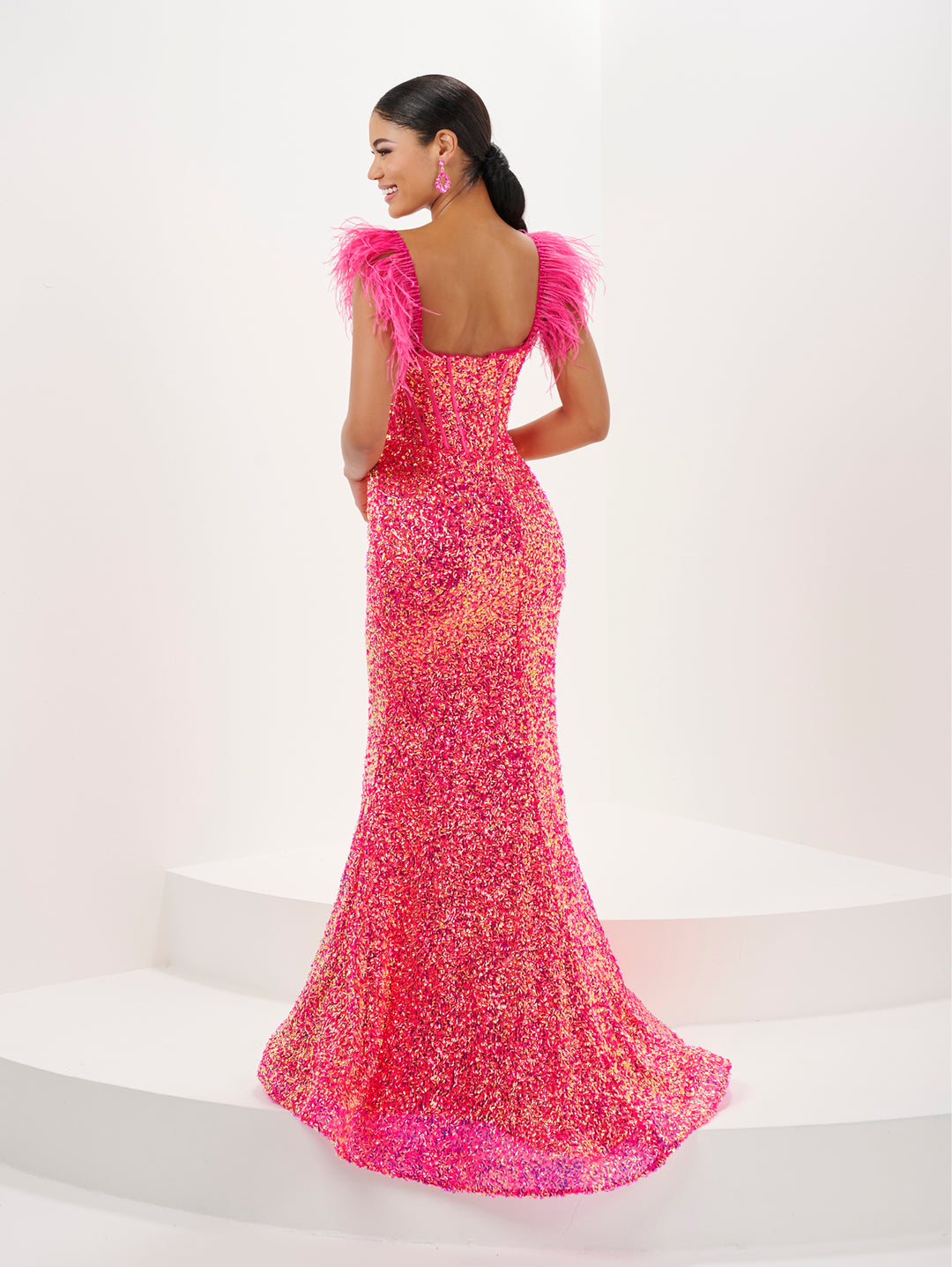 Feather Sequin Sweetheart Gown by Tiffany Designs 16106